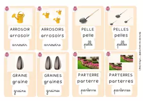 Aperçu - Apprentissages en autonomie - Carte de vocabulaire façon apprentilangue - Thème jardin - Page 1