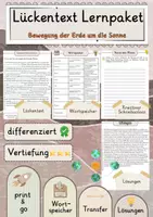 Vorschau - Arbeitsblätter - Bewegung der Erde um die Sonne Lückentext Vertiefung mit Wortspeicher und Transferaufgabe plus Lösungen - Deckblatt