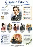 Vorschau - Arbeitsblätter - Lernposter + Arbeitsblätter zum Thema "Giacomo Puccini" + Lösung & MP3 + Mindmap + Infografik - Deckblatt
