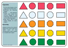 Προεπισκόπηση - Φύλλα εργασίας - Colors & Shapes Matching Game | Kindergarten ESL & EFL Velcro Activity - Σελίδα 1