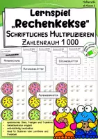 Vorschau - Spiele - Schriftliche Multiplikation – Zahlenraum 1000 - Rechenspiel - Rechenkekse | Klasse 3 - Deckblatt