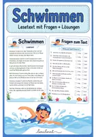 Vorschau - Arbeitsblätter - Schwimmen - 2 Lesetexte mit Fragen + Lösung - Deckblatt