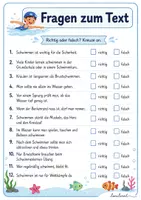 Vorschau - Arbeitsblätter - Schwimmen - 2 Lesetexte mit Fragen + Lösung - Seite 2