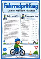 Vorschau - Arbeitsblätter - Fahrradprüfung - 3 Lesetexte mit Fragen - Deckblatt