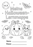 Vorschau - Arbeitsblätter - Halloween Lernmappe – 14 Arbeitsblätter in Schwarz-Weiß | Halloween Geschichte, Bräuche & Aufgaben I für Schule und Zuhause I PDF ausdrucken - Deckblatt