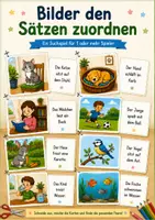 Vorschau - Spiele - Bilder den Sätzen zuordnen – Lesespiel mit 24 Karten | Lesen lernen & Leseverständnis - Deckblatt
