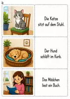 Vorschau - Spiele - Bilder den Sätzen zuordnen – Lesespiel mit 24 Karten | Lesen lernen & Leseverständnis - Seite 1