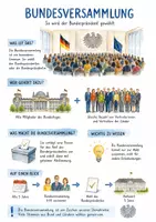 Vorschau - Arbeitsblätter - Lernposter + Arbeitsblätter zum Thema "Bundesversammlung" + Lösung & MP3 + Mindmap + Infografik - Deckblatt