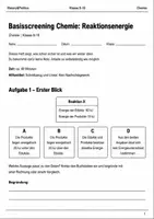Vorschau - Arbeitsblätter - Reaktionsenergie Chemie Klasse 9–10 Basisscreening - Deckblatt
