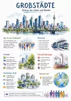 Vorschau - Arbeitsblätter - Lernposter + Arbeitsblätter zum Thema "Großstädte" + Lösung & MP3 + Mindmap + Infografik - Deckblatt