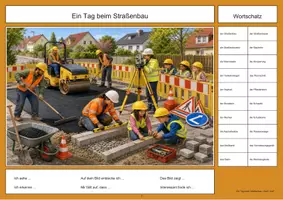Vorschau - Arbeitsblätter - Straßenbau Wimmelbild-Lernheft Grundschule DaZ/DaF mit Lösungen - Seite 2