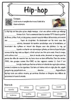 Aperçu - Inclusion - Hip-hop – Fiche : texte à trous, compréhension orale et mots mêlés - Page 1