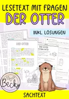 Vorschau - Arbeitsblätter - Lesetext mit Fragen zum Text (Sachtext Otter) - Deckblatt