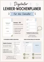 Vorschau - Stundenentwürfe - Wochenplaner für 1 Semester → blau🩵 - Deckblatt