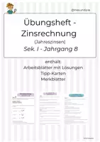 Vorschau - Arbeitsblätter - Zinsrechnung Übungsheft (Klasse 8) | Arbeitsblätter mit Lösungen, Tipp-Karten & Merkblätter - Deckblatt