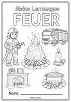 Vorschau - Arbeitsblätter - Element Feuer – Lernmappe mit 14 Arbeitsblättern in schwarz-weiß als Kopiervorlage | Feuerwehr, Brandschutz & Feuer-Quiz I 2. bis 4. Klasse - Deckblatt