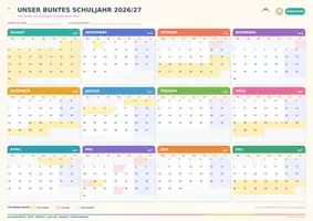 Vorschau - Präsentationen/Tafelbilder - Kostenloser Jahreskalender Schuljahr 2026/27 DIN A3 – NRW & Blanko | 4 Klassenkalender - Seite 2