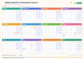 Vorschau - Präsentationen/Tafelbilder - Kostenloser Jahreskalender Schuljahr 2026/27 DIN A3 – NRW & Blanko | 4 Klassenkalender - Seite 3