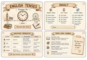 Vorschau - Stationenlernen - Tenses Fächer - Englisch Zeiten Fächer (Mini Merkblätter) - Deckblatt