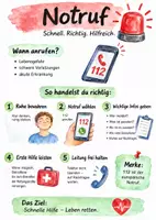 Vorschau - Arbeitsblätter - Lernposter + Arbeitsblätter zum Thema "Notruf" + Lösung & MP3 + Mindmap + Infografik - Deckblatt