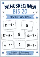 Vorschau - Spiele - Minusrechnen bis 20 – Rechen-Merkspiel | 24 Karten zum Ausschneiden - Deckblatt