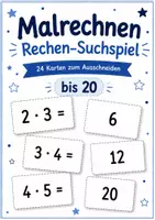 Vorschau - Spiele - Malrechnen bis 20 – Rechen-Merkspiel | 24 Karten zum Ausschneiden - Deckblatt