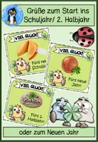 Vorschau - Bildkarten - Grüße zum Schulstart, 2. Halbjahr & Neujahr | Glückskärtchen | Glücksbringer-Grundschule - Deckblatt