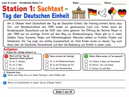 Vorschau - Stundenentwürfe - Tag der Deutschen Einheit – Lesen, Wortschatz & Leseverständnis | 9 Stationen + Lösungen | 1.–4. Klasse - Seite 1