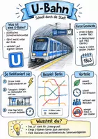 Vorschau - Arbeitsblätter - Lernposter + AB mit Fragen zum Thema "U-Bahn" + Lösungsblatt + Infografik - Deckblatt