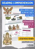 Vorschau - Arbeitsblätter - Reading Comprehension (Gruppenpuzzle) - Gods & Heroes of Bali / Vocabulary Sheets / Differenzierung / Übungen + Lösung - Deckblatt