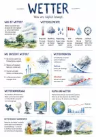 Vorschau - Arbeitsblätter - Lernposter + Arbeitsblatt "Wetter" + Onlineübung & MP3 + Mindmap + Infografik - Deckblatt