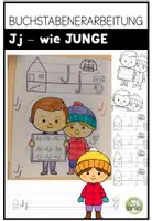 Vorschau - Arbeitsblätter - Buchstabenerarbeitung J – Kreativer Hefteintrag mit Bastelvorlage & Schreibübungen - Buchstabe J wie Junge - Deckblatt