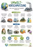 Vorschau - Arbeitsblätter - Lernposter + AB mit Fragen zum Thema "Umweltverschmutzung" + Lösungsblatt + Infografik - Deckblatt
