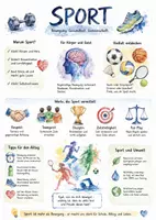 Vorschau - Arbeitsblätter - Lernposter + Arbeitsblatt "Sport" + Onlineübung & MP3 + Mindmap + Infografik - Deckblatt