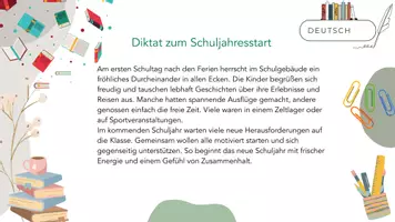 Vorschau - Präsentationen/Tafelbilder - Diktat zum Schuljahresstart - Deckblatt