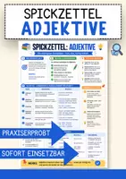 Vorschau - Merkblätter - Spickzettel Adjektive – Deutsch Lernhilfe und Übersicht - Deckblatt