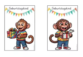 Vorschau - Bildkarten - Geburtstagsaufsteller Affenklasse 🐵| 8 Motive in 7 Farben für den Geburtstagstisch - Seite 2
