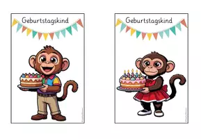 Vorschau - Bildkarten - Geburtstagsaufsteller Affenklasse 🐵| 8 Motive in 7 Farben für den Geburtstagstisch - Seite 3