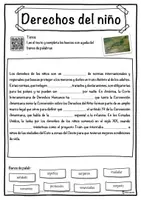 Vista previa - Hojas de trabajo - Derechos del niño – Ficha: texto con huecos, comprensión auditiva y sopa de letras - página 1