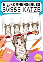 Vorschau - Anderer Materialtyp - 🐱 Katzen-Willkommensgruß für den Schulstart | Willkommensgeschenk | Bleistift-Topper | Grundschule | Nach den Ferien - Deckblatt