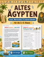 Vorschau - Stundenentwürfe - Altes Ägypten – Sachtext, Leseverständnis & Wortschatz | 6 Lernstationen + Lösungen | 3.–5. Klasse - Deckblatt