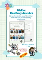 Vista previa - Hojas de trabajo - CLAVE DICOTÓMICA DE ANIMALES 1ºESO - Portada