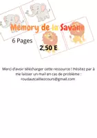 Aperçu - Apprentissages en autonomie - Mémory de la savane - Page de couverture