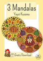 Vorschau - Mal- und Bastelvorlagen - Mandalas Yayoi Kusama kostenlos - Gratis Ausmalbilder Herbst - Kunst Grundschule Kürbis Klasse 2, Klasse 3, Klasse 4 - Deckblatt