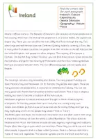 Vorschau - Arbeitsblätter - Ireland - Reading Comprehension Arbeitsblätter mit Vokabelliste - Seite 1