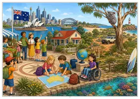 Vorschau - Arbeitsblätter - Australien Wimmelbild-Lernheft DaZ/DaF mit Lösungen - Seite 1