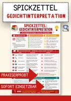 Vorschau - Merkblätter - Deutsch Spickzettel Gedichtinterpretation – kompakte Übersicht Merkblatt - Deckblatt