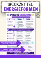 Vorschau - Merkblätter - Energieformen einfach erklärt – Physik Spickzettel Lernzettel - Deckblatt