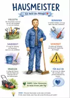 Vorschau - Arbeitsblätter - Lernplakat + Arbeitsblätter zum Thema "Hausmeister" + Lösung & MP3 + Infografik - Deckblatt