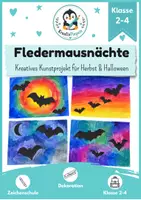 Vorschau - Unterrichtsreihen - Halloween, Herbst | Kunst Grundschule Klasse 2-4– Fledermäuse mit Wasserfarben | Kunstprojekt Herbst mit Zeichenschule und Inspirationen - Deckblatt